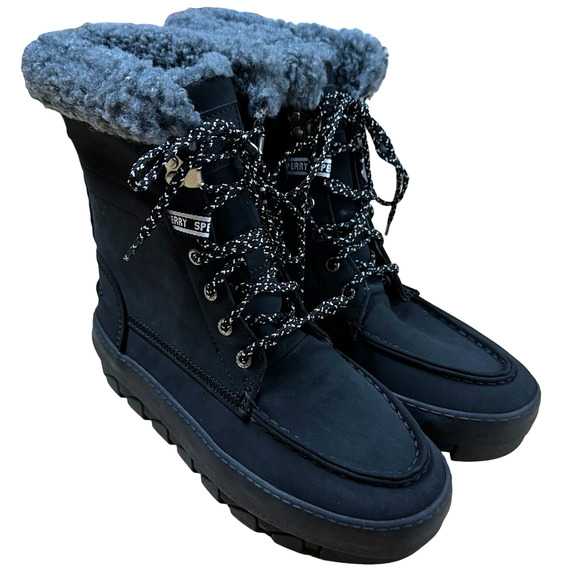 Sperry NWOB Juneau Lace Up Snow Boot Black Size 8.5 Waterproof Suede Upper - Picture 2 of 7